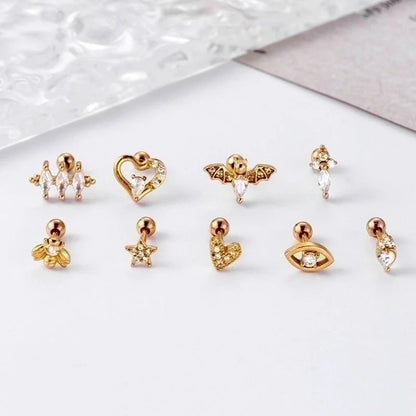 1 Piece Ear Cartilage Rings & Studs Fashion Heart Shape 316L Stainless Steel Copper Plating Inlay Zircon Ear Cartilage Rings & Studs