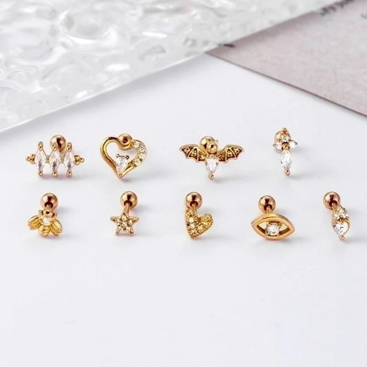 1 Piece Ear Cartilage Rings & Studs Fashion Heart Shape 316L Stainless Steel Copper Plating Inlay Zircon Ear Cartilage Rings & Studs