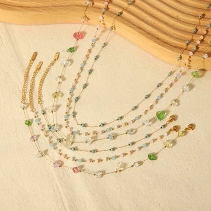 304 Stainless Steel 18K Gold Plated Minimalist Classic Style Polishing Plating Inlay Round Natural Stone Bracelets Anklet Necklace