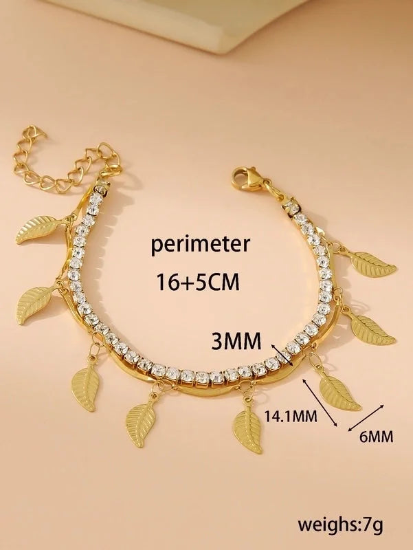 Elegant Glam Cross Star Leaves 304 Stainless Steel 18K Gold Plated Rhinestones Stainless Steel Bracelets In Bulk