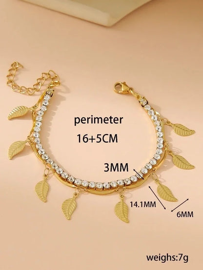 Elegant Glam Cross Star Leaves 304 Stainless Steel 18K Gold Plated Rhinestones Stainless Steel Bracelets In Bulk