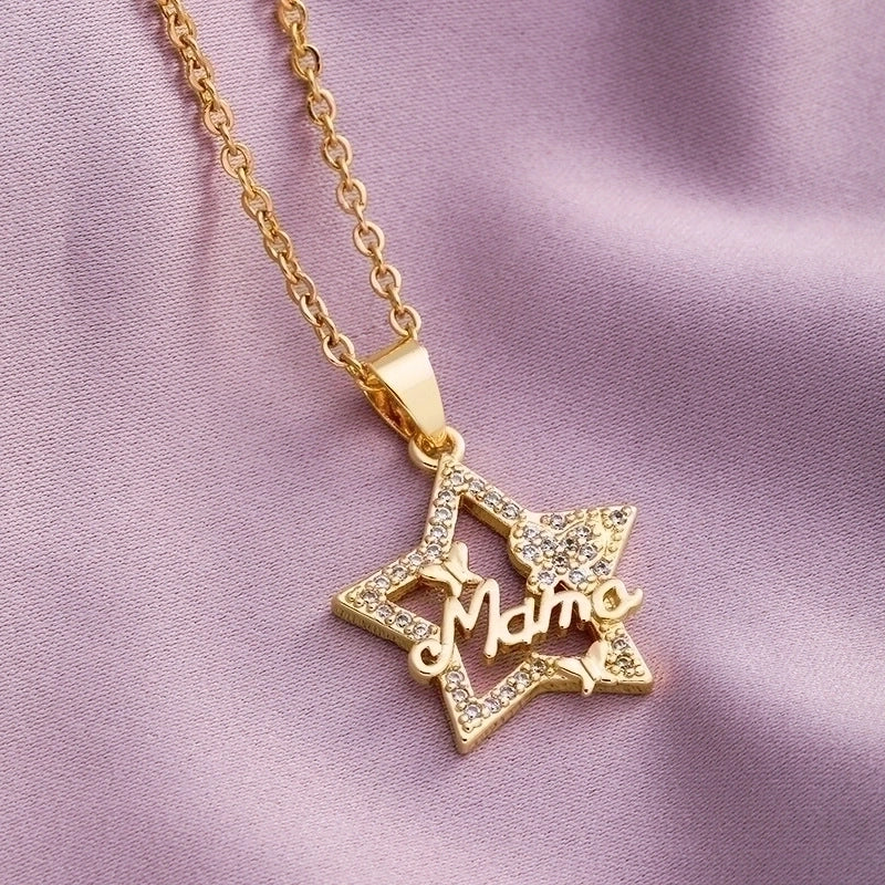 304 Stainless Steel Copper Fashion MAMA Plating Inlay Letter Heart Shape Zircon Pendant Necklace