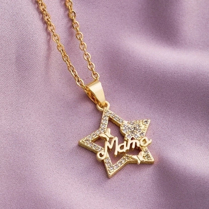 304 Stainless Steel Copper Fashion MAMA Plating Inlay Letter Heart Shape Zircon Pendant Necklace