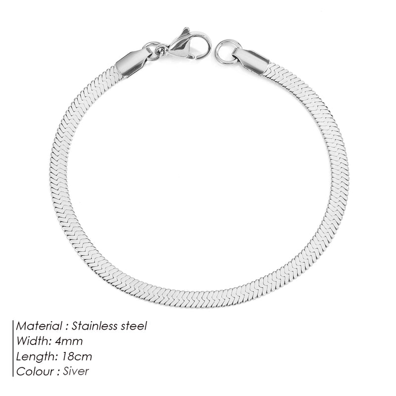 Vintage Style Classic Style Geometric 304 Stainless Steel Flat Snake Chain Bracelets In Bulk