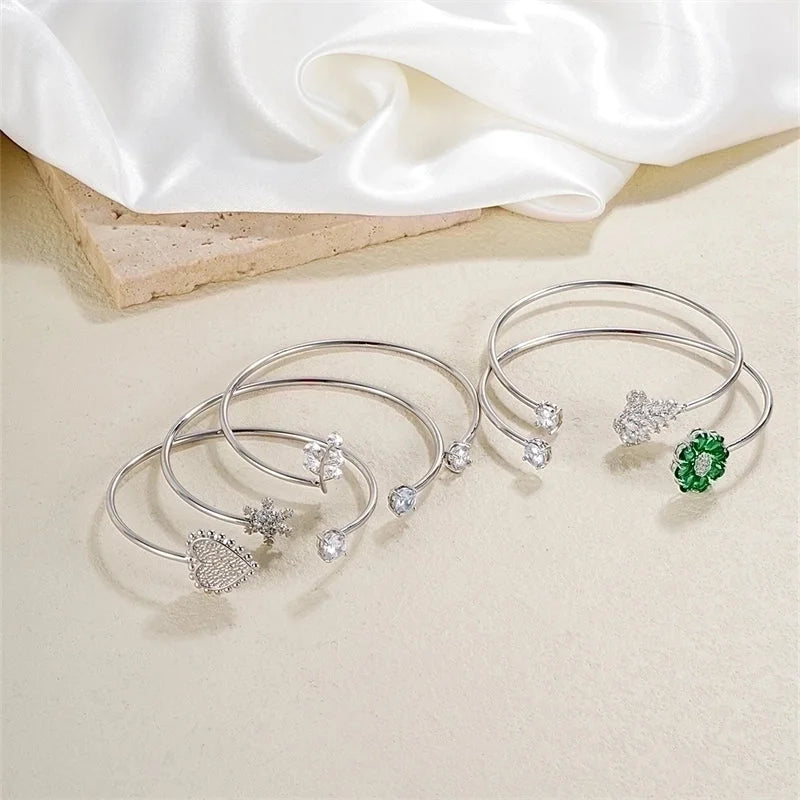 304 Stainless Steel Copper Casual Minimalist Classic Style Geometric Heart Shape Flower Zircon Bangle