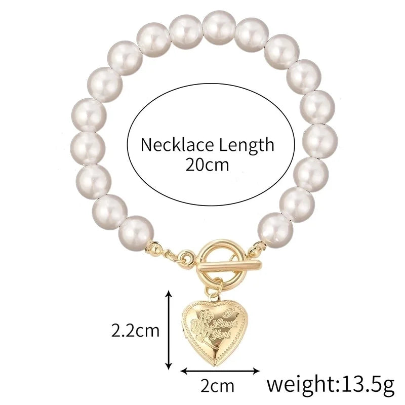 Fashion Geometric Heart Shape Imitation Pearl Alloy Plating Women\'s Bracelets