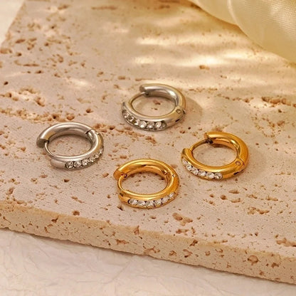 1 Pair Minimalist Solid Color Plating Inlay 304 Stainless Steel Zircon 18K Gold Plated Earrings