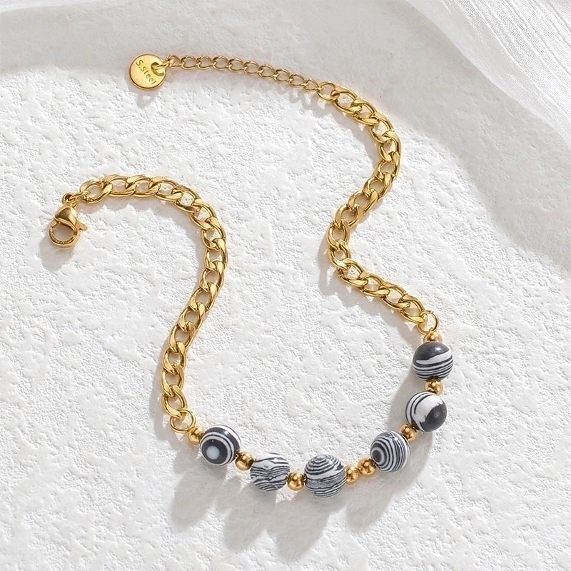 Elegant Minimalist Geometric 304 Stainless Steel 18K Gold Plated Synthetic Stone Bracelets In Bulk