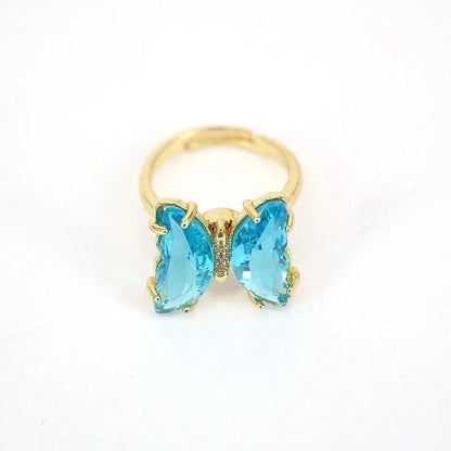 Fashion Butterfly Copper Open Ring Inlay Zircon Copper Rings
