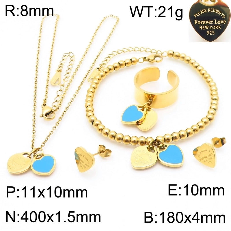 Minimalist Heart Shape 304 Stainless Steel 18K Gold Plated Jewelry Set