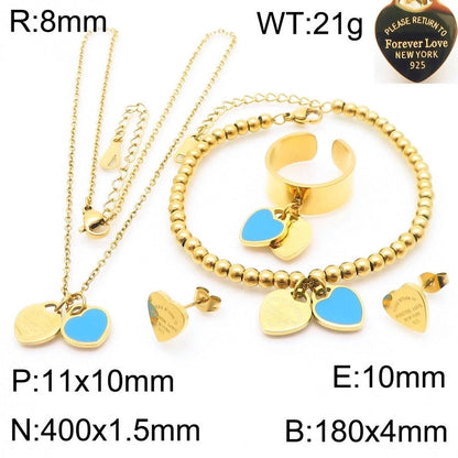 Minimalist Heart Shape 304 Stainless Steel 18K Gold Plated Jewelry Set