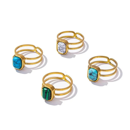 304 Stainless Steel 18K Gold Plated Vintage Style Classic Style Inlay Geometric Artificial Gemstones Imitating Stone Open Rings