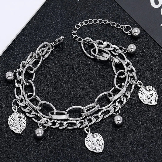 Korean Fashion Simple Stainless Steel Wild Leaf Bell Bracelet