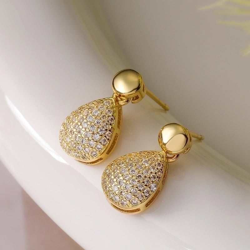 1 Pair Retro Minimalist Commute Round Water Droplets Inlay Copper Zircon 18K Gold Plated Drop Earrings