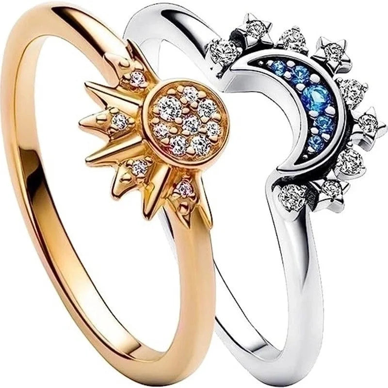 Retro Exaggerated Minimalist Sun Moon Alloy Artificial Rhinestones Gold Plated Silver Plated Plating Inlay Rings