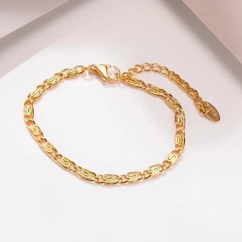 IG Style Casual Minimalist Geometric 201 Stainless Steel 18K Gold Plated Bracelets In Bulk