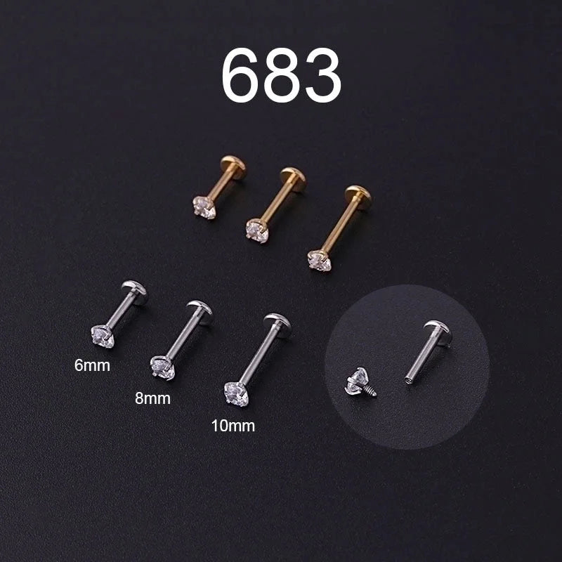 2 Pieces Lip Rings Fashion Geometric 316L Stainless Steel Plating