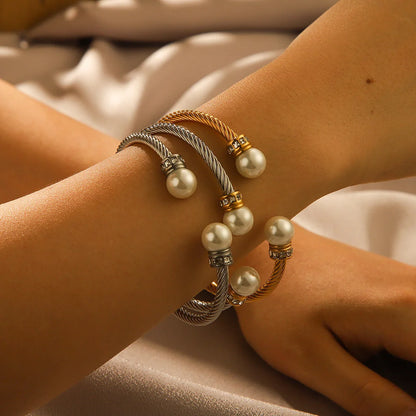 IG Style Pearl Stainless Steel Electroplating Bangles