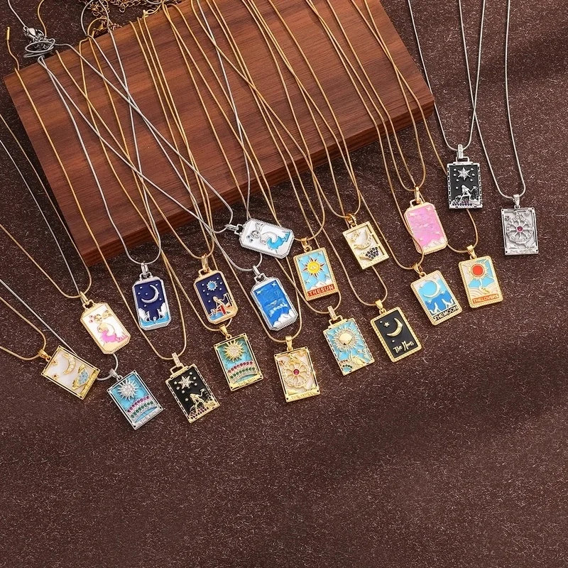 Vintage Style Minimalist Sun Moon Titanium Steel Copper Plating Pendant Necklace