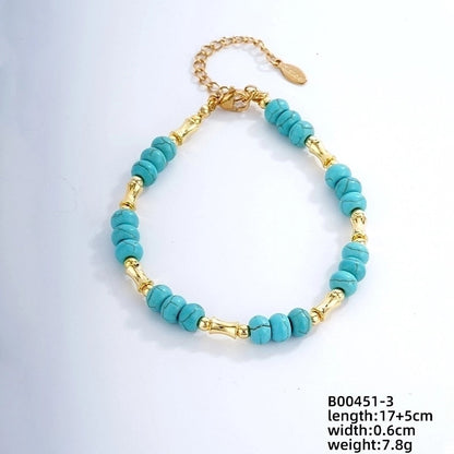 Vintage Style Ethnic Style Geometric 304 Stainless Steel Turquoise K Gold Plated Bracelets In Bulk
