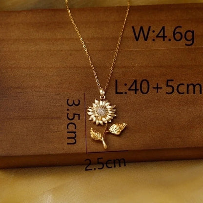 Sweet Commute Sunflower Heart Shape 304 Stainless Steel Zircon 16K Gold Plated 18K Gold Plated Stainless Steel Necklaces
