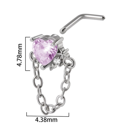 2 Pieces Nose Rings & Studs Streetwear Moon Heart Shape Butterfly 304 Stainless Steel Copper Zircon Inlay Zircon