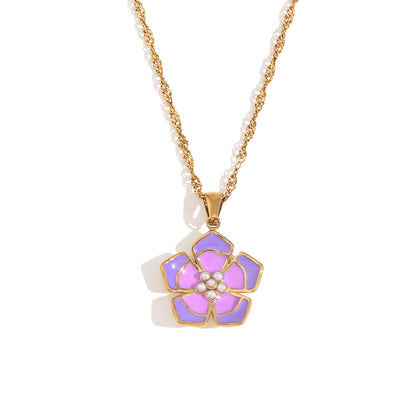 Fashion Petal Geometric Flower Stainless Steel Electroplating Necklaces