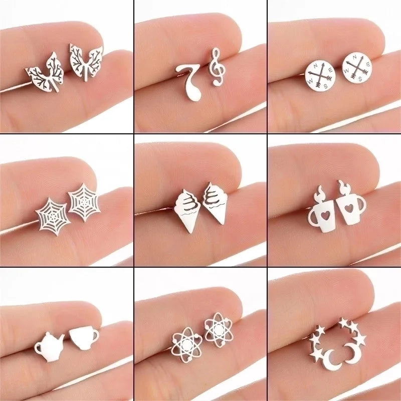 1 Pair Halloween Minimalist Spider Web Butterfly Notes Plating Hollow Out 304 Stainless Steel 18K Gold Plated Ear Studs