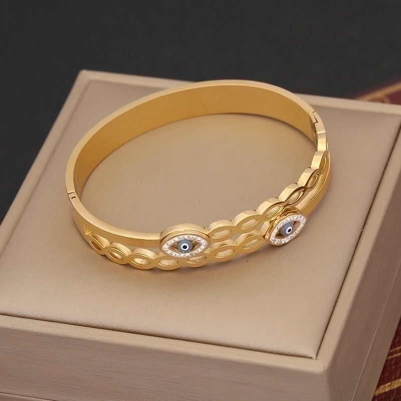 IG Style Vintage Style Eye Stainless Steel 18K Gold Plated Zircon Bracelets In Bulk