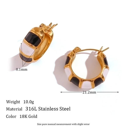 1 Pair Vintage Style Classic Style U Shape Semicircle Stripe Enamel Plating Inlay 304 Stainless Steel Rhinestones 18K Gold Plated Earrings