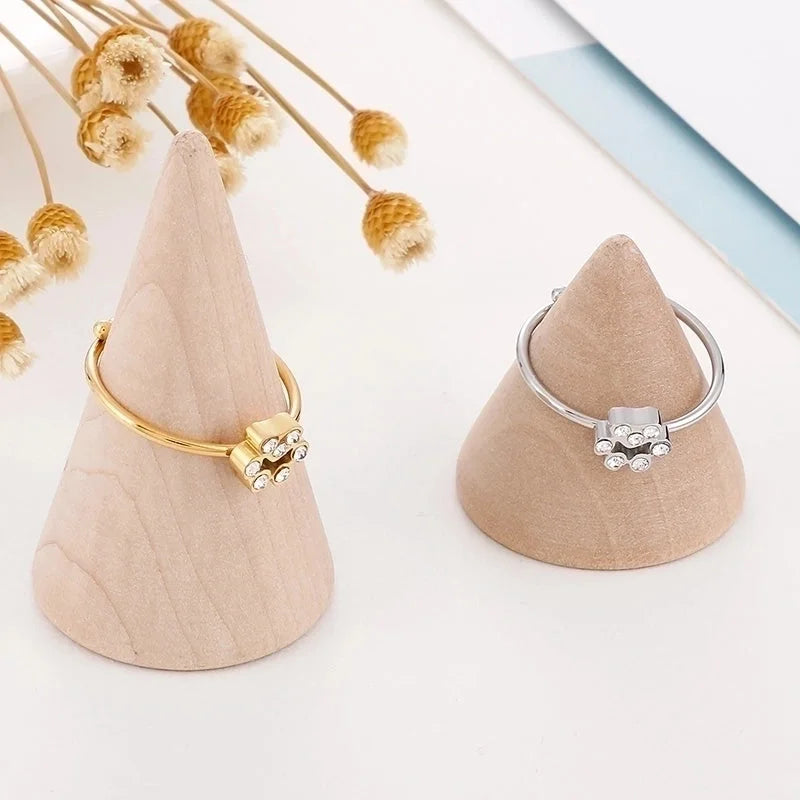 Fashion Paw Print Titanium Steel Zircon 18K Gold Plated Polishing Inlay Stainless Steel Rings