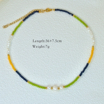 2 Pieces Hawaiian Bohemian Minimalist Geometric Freshwater Pearl Glass Titanium Steel Women\'S Necklace