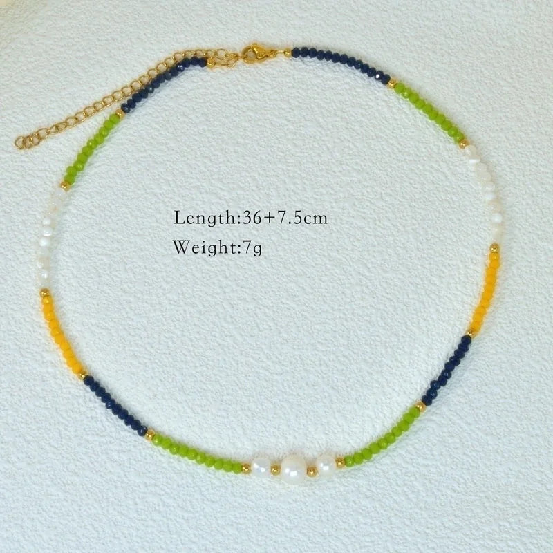 2 Pieces Hawaiian Bohemian Minimalist Geometric Freshwater Pearl Glass Titanium Steel Women\'S Necklace