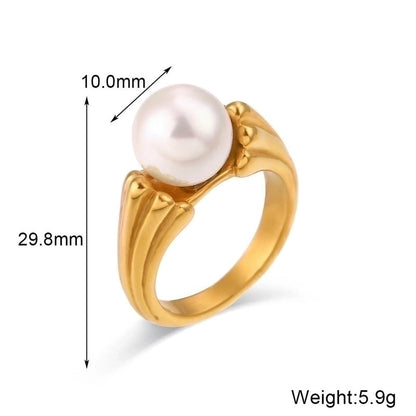 Minimalist Solid Color 304 Stainless Steel Pearl Zircon 18K Gold Plated Plating Inlay Rings