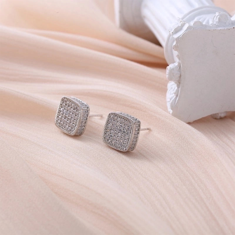 1 Pair Hip-hop Minimalist Shiny Round Square Plating Inlay Copper Zircon Gold Plated Ear Studs
