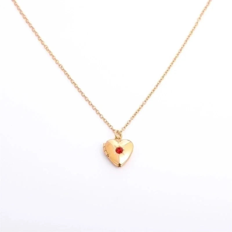 Retro Heart Shape Titanium Steel Copper 14k Gold Plated Birthstone Pendant Necklace In Bulk