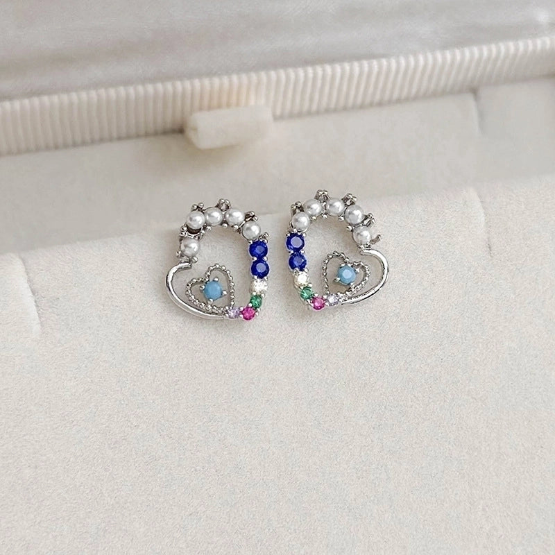 1 Pair Elegant Lady Streetwear Water Droplets Heart Shape Flower Hollow Out Inlay Steel Imitation Pearl Zircon Drop Earrings