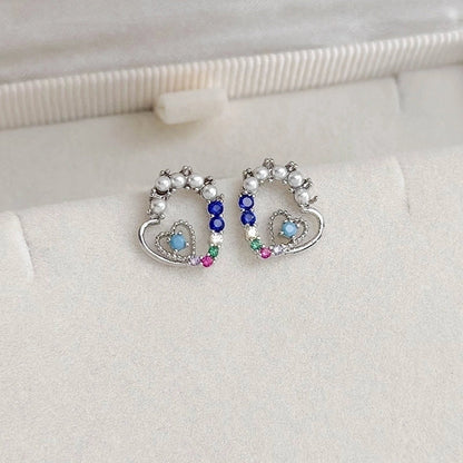 1 Pair Elegant Lady Streetwear Water Droplets Heart Shape Flower Hollow Out Inlay Steel Imitation Pearl Zircon Drop Earrings