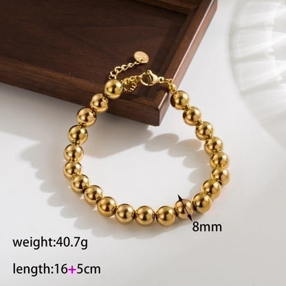 IG Style Basic Round 304 Stainless Steel 18K Gold Plated Beaded Plating Stainless Steel Jewelry Sets