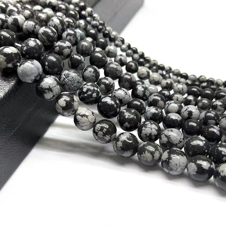 1 Piece Diameter 4mm Diameter 6 Mm Diameter 8mm 1.2-1.5mm Natural Stone Snowflake Obsidian Geometric Polished Beads