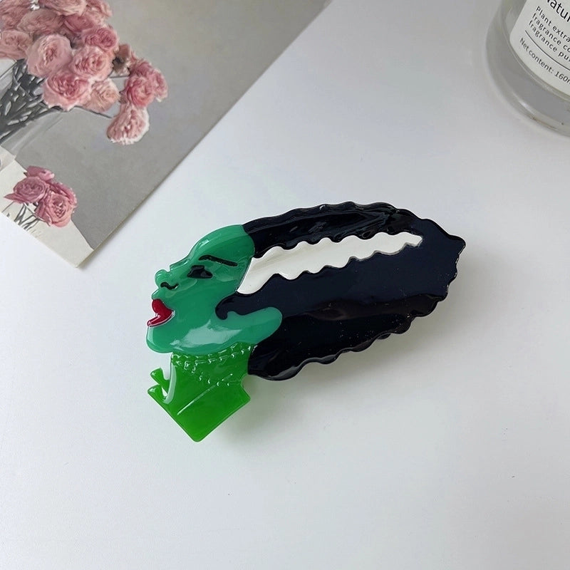 Women's Hip-Hop Retro Funny Halloween Pattern Pumpkin Skull Acetic Acid Sheets Hair Claws