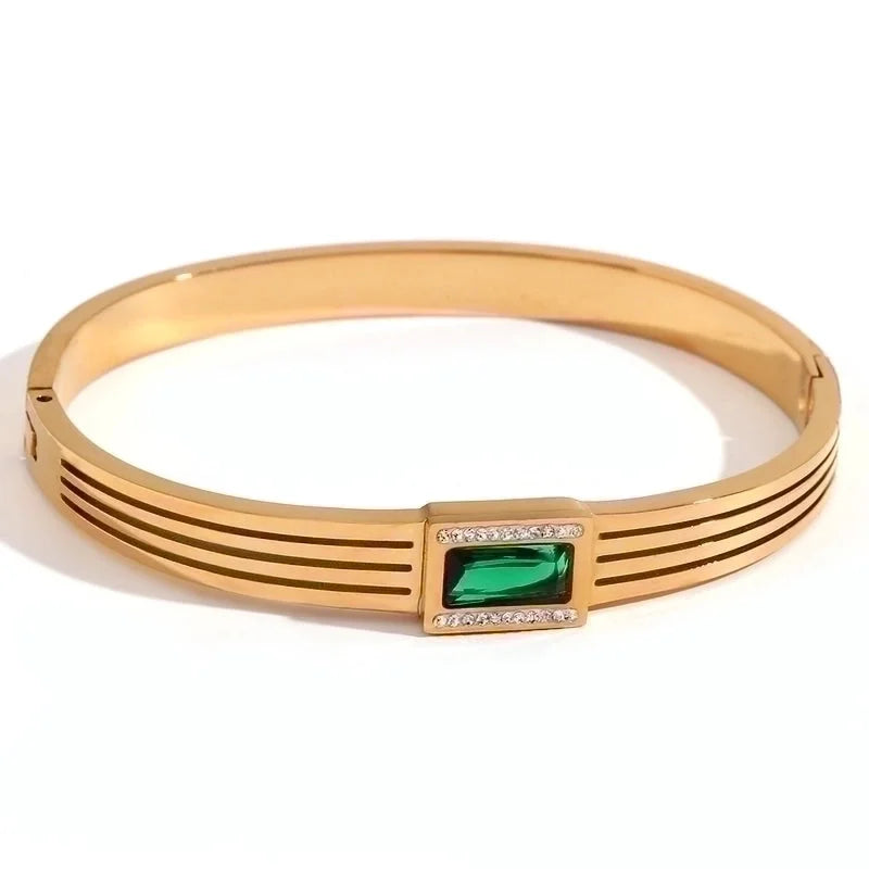 Classic Style Devil\'s Eye Stainless Steel Plating Inlay Rhinestones 18k Gold Plated Bangle