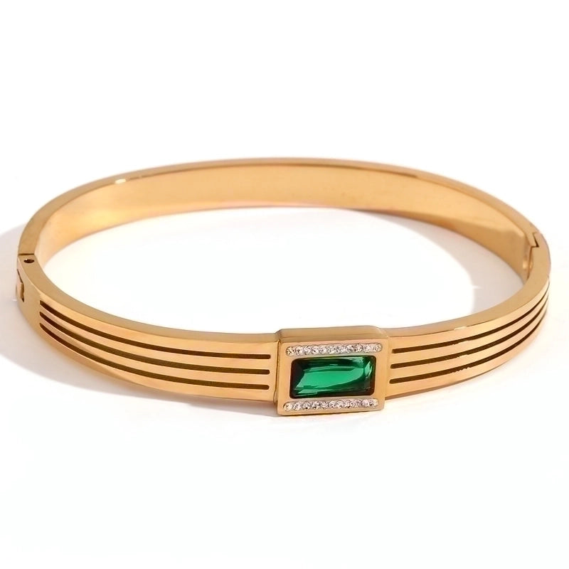 Classic Style Devil\'s Eye Stainless Steel Plating Inlay Rhinestones 18k Gold Plated Bangle