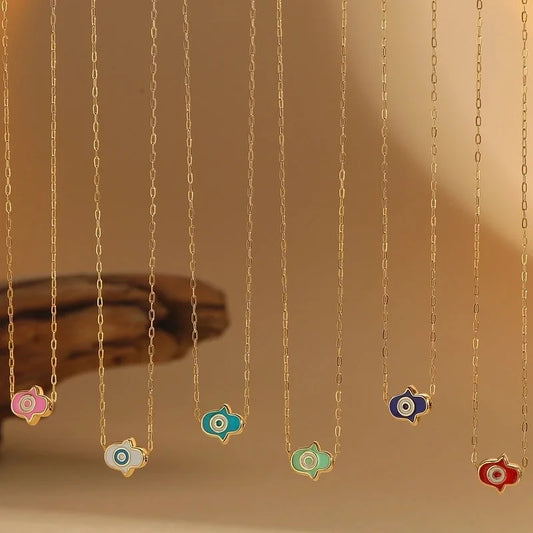 Copper 14K Gold Plated Enamel Pendant Necklace