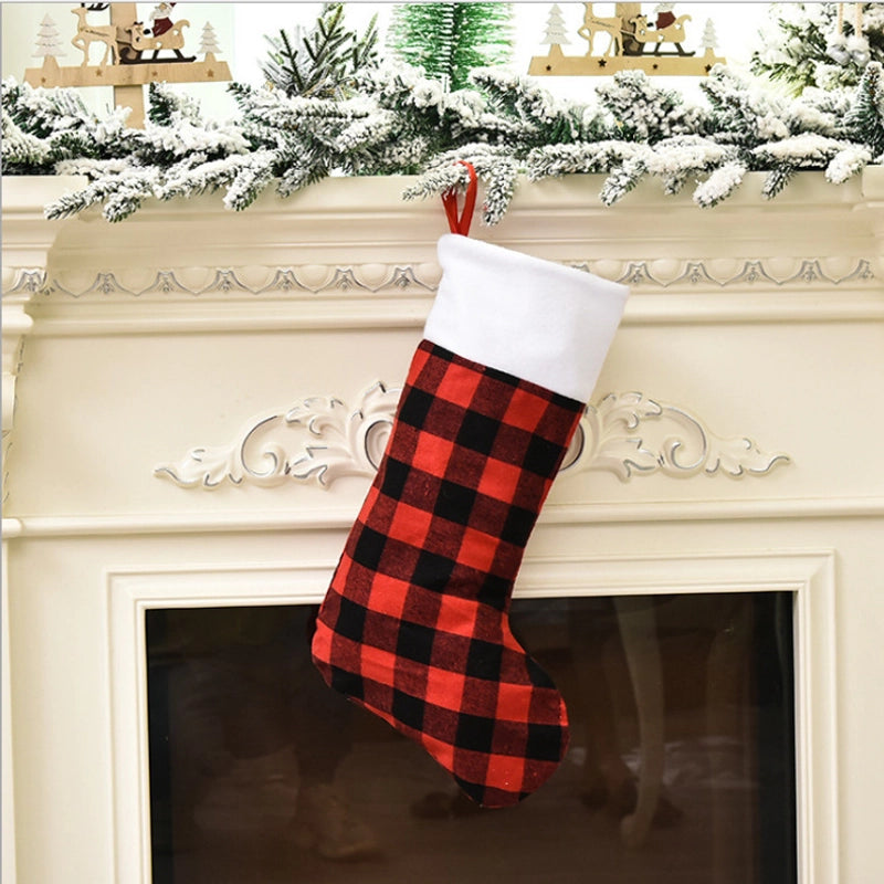 Christmas Decorations Red Black Plaid Black And White Plaid Plush Christmas Stockings Hanging Gifts Candy Bag Pendant