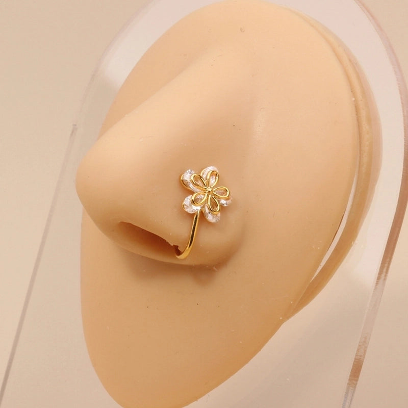 1 Piece Nose Rings & Studs Minimalist Geometric Copper Inlay Zircon 18K Gold Plated Nose Rings & Studs