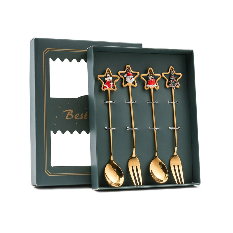 J Christmas Spoon Suit Cartoon Funny Christmas Tree Dessert Cake Spoon Creative Tableware Christmas Gift