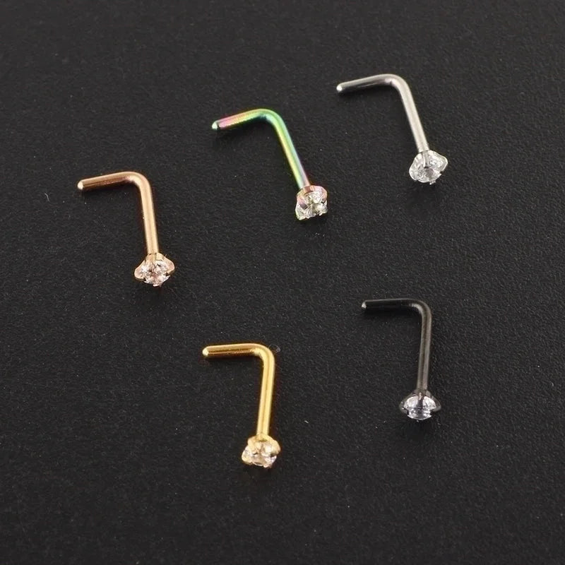 Minimalist Solid Color Stainless Steel Inlay Zircon Nose Studs 1 Piece