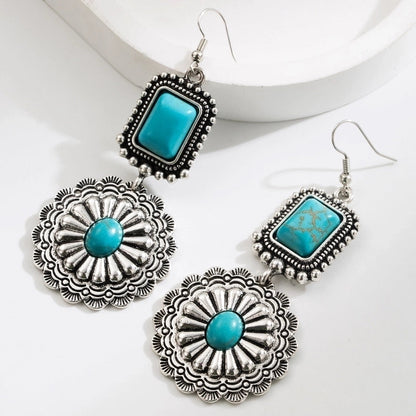1 Pair Ethnic Style Classic Style Water Droplets Flower Inlay Alloy Turquoise Gold Plated Drop Earrings