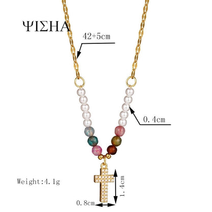 304 Stainless Steel 18K Gold Plated Casual Minimalist Cross Star Zircon Pendant Necklace